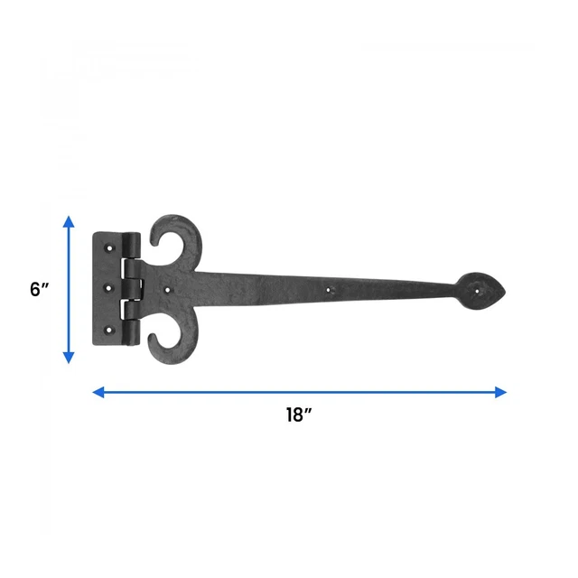 Black Wrought Iron Door Strap Hinge 18" L Rust Resistant Flush Mount Pack of 2 2