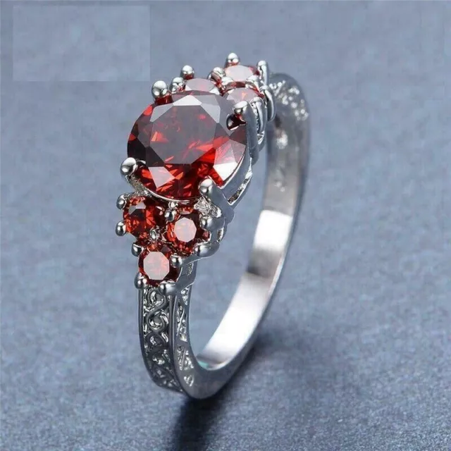Round Cut Lab Created Garnet Diamond Women's Wedding Ring 14K White Gold Plated