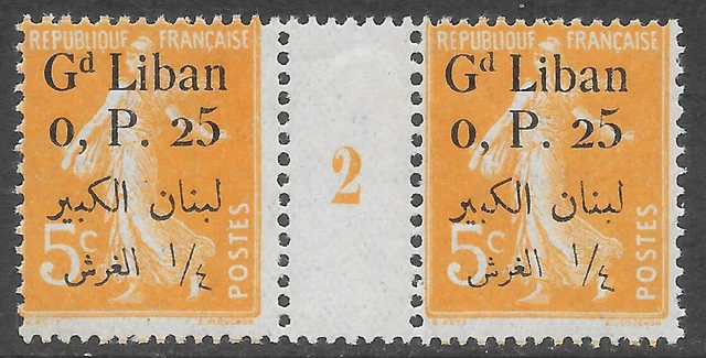 Liban Semeuse n° 23** Paire Millésime 1922. Type II. Neuf sans charnière.