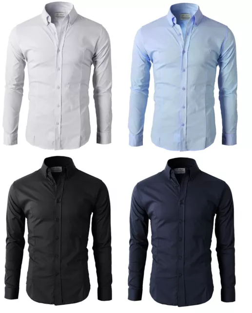 Men's Casual Shirt Button Down Slim Fit Long Sleeve Formal Shirts PS24