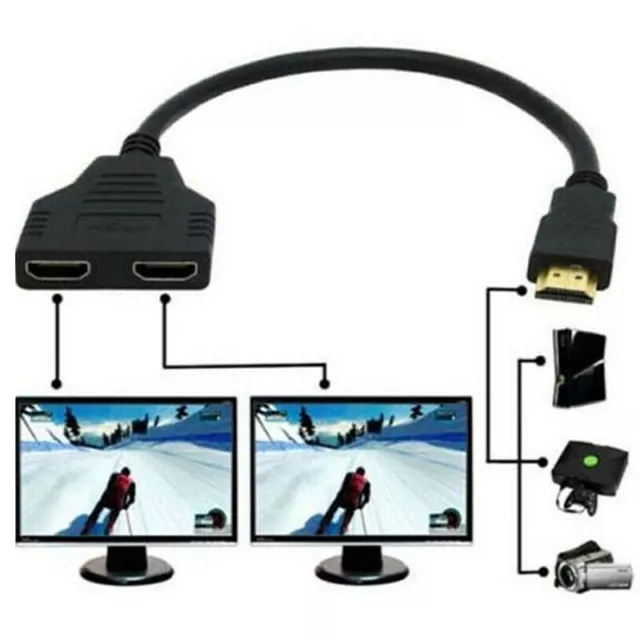 1 Input 2 HDMI Compatible Splitter Cable HD 1080P Video Switcher Adapter OutpDC