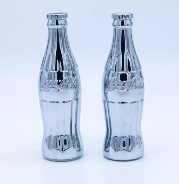 Coca Cola Salt Pepper Shakers Mini Bottles Metal Chrome Set