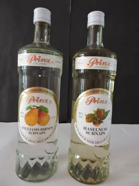 2 Flaschen PRINZ Haselnuss + Williams-Birnen-Schnaps je 1 l 40 %