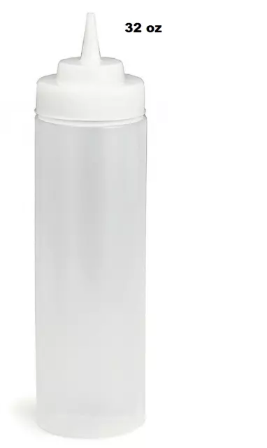 BPA FREE 32oz Widemouth Squeeze Clear, Red Sauce Bottle Dispenser Catering Sauce