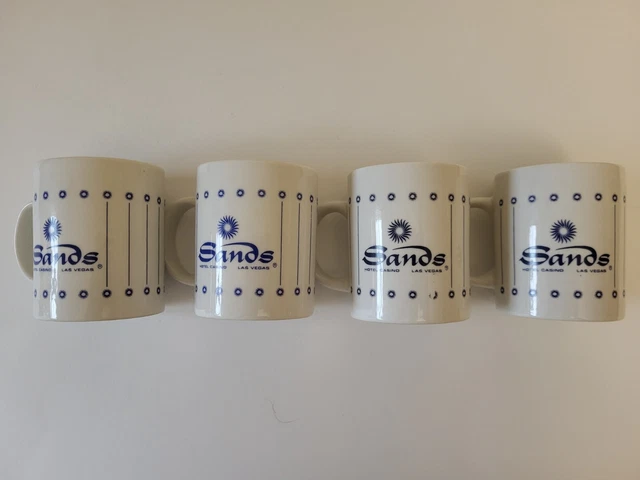 Sands Hotel & Casino SET OF 4 Coffee Mugs Blue White Las Vegas