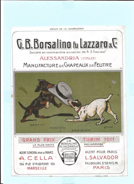ancien document publicitaire chapeaux BORSALINO illustr. Simonetti