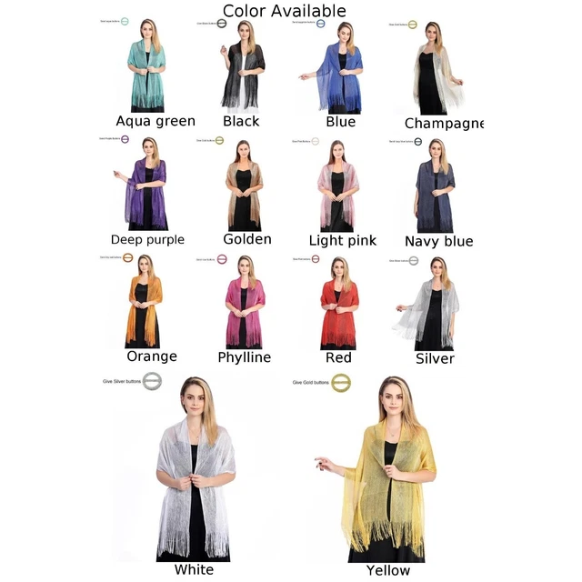 Châle étincelant Avec Boucle Pour Femme - 170x45 Cm, Polyester Métallisé, Frange, Pour Soirée, Mariage, Robe De Cérémonie - 4