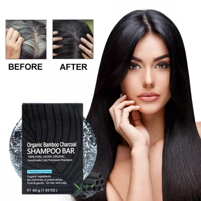2pcs Bamboo Charcoal Hair Darkening Shampoo Bar Dark Gray Hair Reverse Soap Care 2