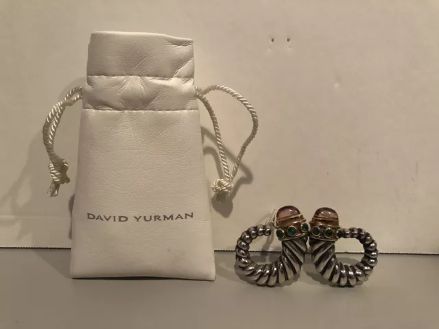David Yurman 14K Sterling Classic Cable Earrings with Gemstones EXTREMELY RARE!