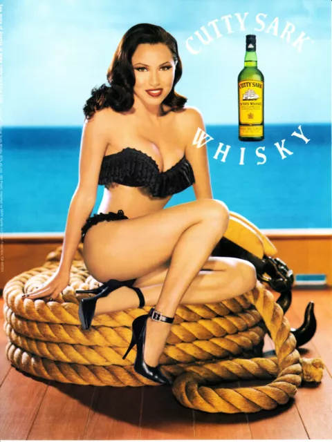 Cutty Sark Whisky Ad #2 Rare 2001 Oop Angela In Black Bikini Sits On Ropes