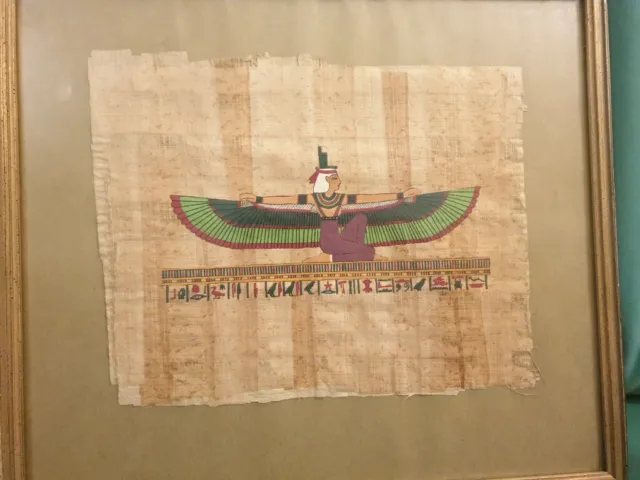 echter Papyrus Isis ca 60 Jahre alt, im 32x28cm Bilderrahmen, Ägypten