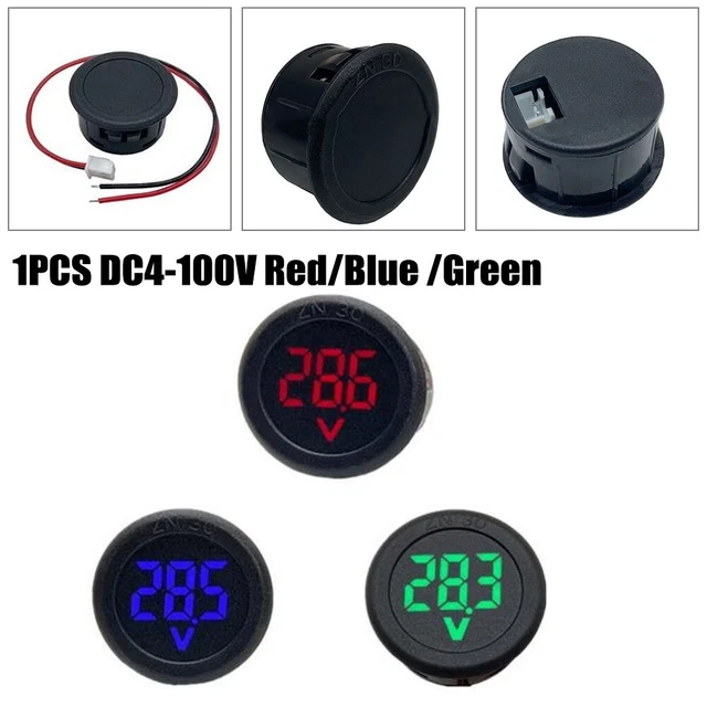 Twowire DC LED Digital Voltmeter Tester Panel for Car Round Shape 1PCS