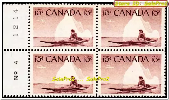 Canada 1955 Canadian Eskimo Hunter Face 40 Cent Mnh No. 4 1214 Rare Stamp Block