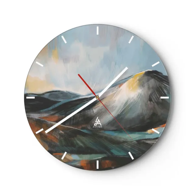 Horloge murale en verre 30x30cm Silencieuse Morceau Montagnes Paysage Wall Clock