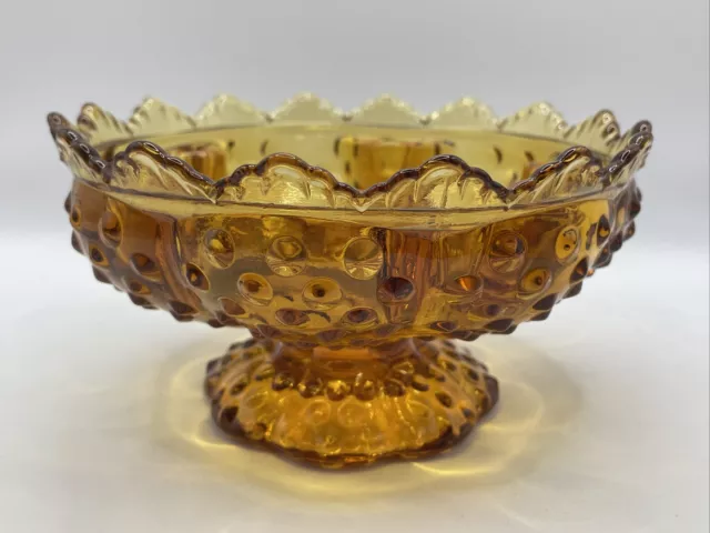 Fenton Art Glass Colonial Amber Hobnail 6 Candle Holder Bowl