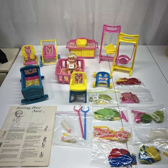 Vtg 1972 Remco Sweet April Playtime Set with Doll,Furniture & Clothes LARGE LOT