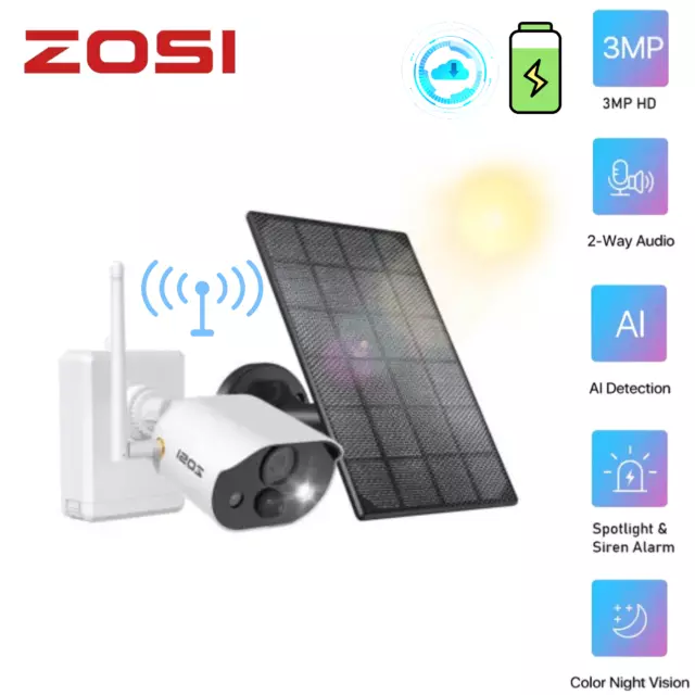 ZOSI 1080P Full HD Cámara Vigilancia WiFi Sin Cables Placa Solar para  Exteriores