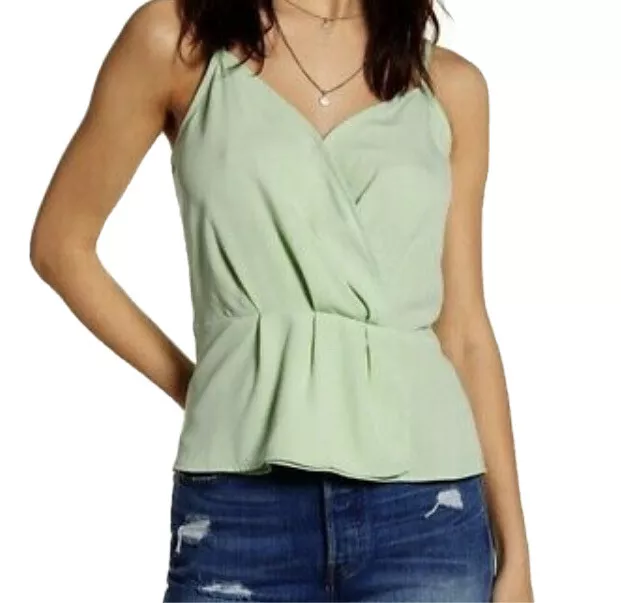 Leith Womens Size L Chiffon Faux Wrap Camisole Peplum Top Bok Choy Green