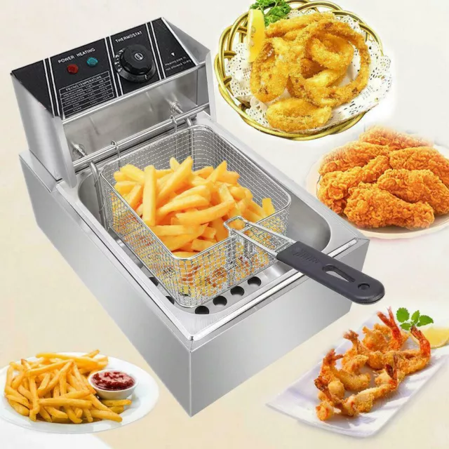 Electric Deep Fryer Cooker Countertop Single Tank w/ Basket Stainless Steel  6L