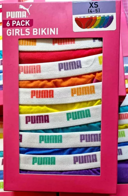 Slip bikini ragazze pantaloni mutandine biancheria intima PUMA taglia XS 4-5 anni nuovi con etichette confezione da 6