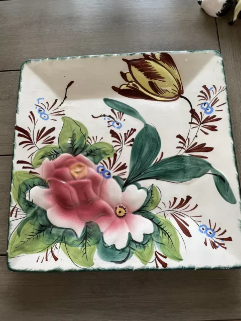 Vintage Square Italian Hand Painted Pottery  Plate