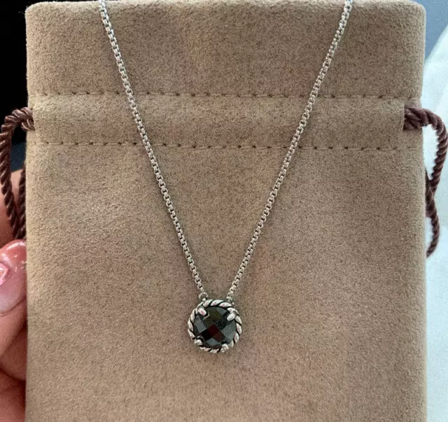 Round black onyx pendant & davidyurman sterling silver chain necklace