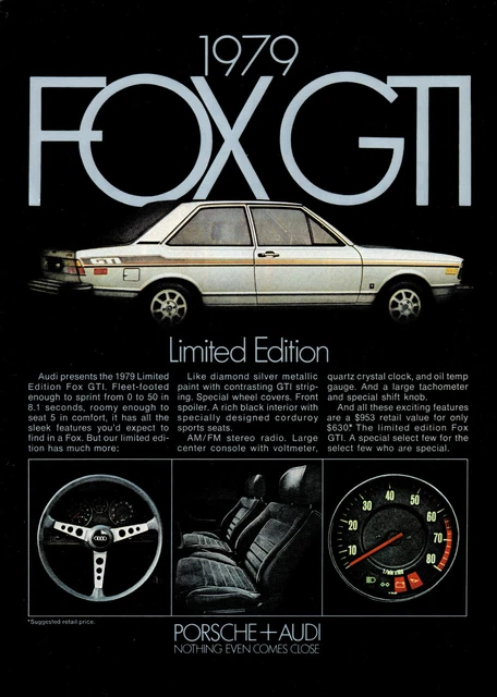 1979 Audi Fox GTi Limited Edition Car sports seats 2-dr retro photo print ad S28