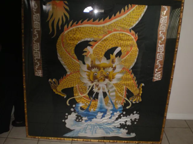 Vtg From Shanghai Museum Chinese DRAGON Silk Print Robe Kesi Kossu Foo Dog Lion