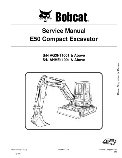 Bobcat E 50 - Service Manual - Repair Manual On Paper Printed