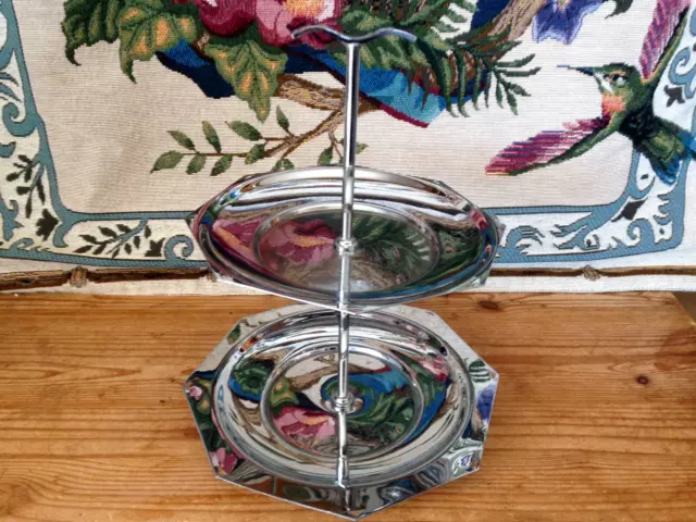 VINTAGE 2 TIER CHROME CAKE STAND ideal CAKES/ SCONES/ FANCIES etc;