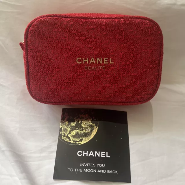 CHANEL Beaute Cosmetic Makeup Bag Pouch Clutch Sparkling RED GOLD w/ gift box