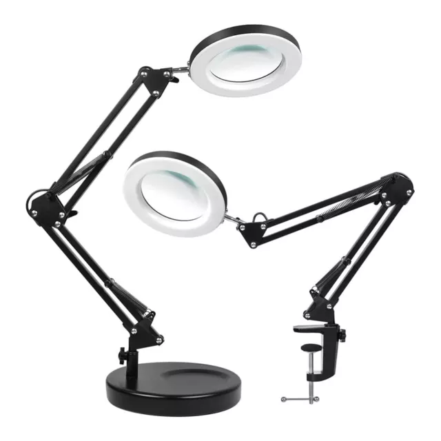 10X Magnifying Glass Desk Light Magnifier LED Lamp Reading Lamp With Base& Clamp 2