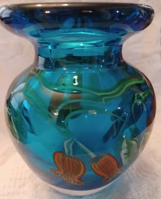 Murano Made In Italy Vintage Hand Blown, Heavy, Art Glass Vase  6" Tall