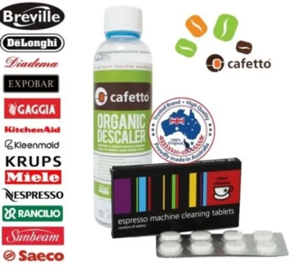 BREVILLE Espresso Coffee Machine Cleaning Tablets + Organic Descaler Cino Cleano