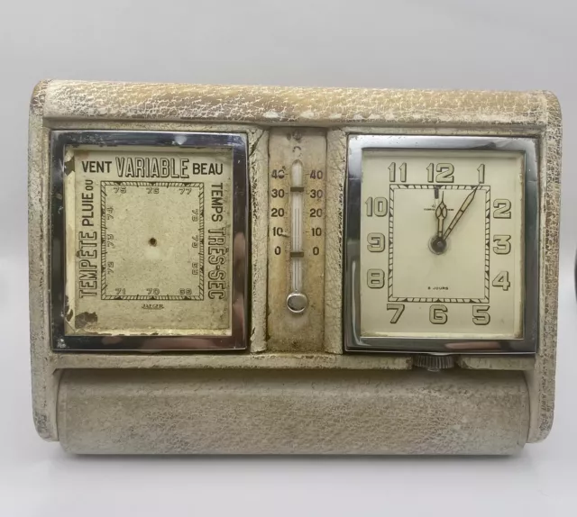 Vintage Jaeger Tabletop Alarm Clock, 8 days Barometer and Temperature