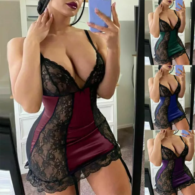 Plus Size Women Sexy Babydoll Lace Nightdress Lingerie Dress Sleepwear Nightwear 2