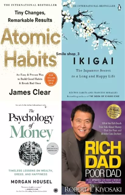 4-Bücher-Set Rich Dad Poor Dad, The Psychology of Money, Atomic Habits+...