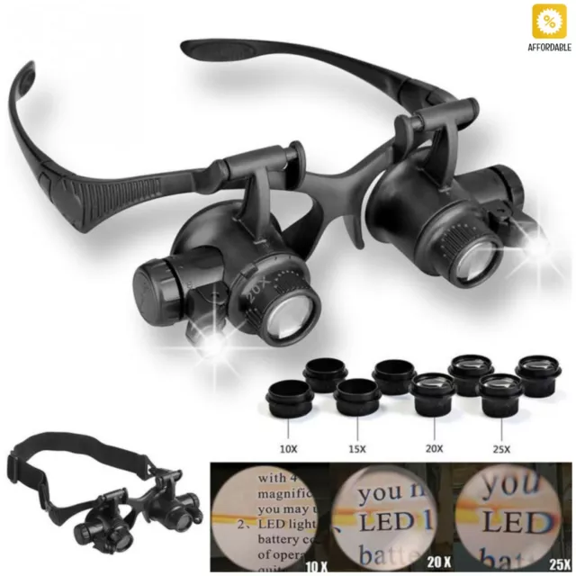 Lupa LED Doble Ojo Lupa Gafas Joyero Reparación Reloj 10X 15X 20X 25X Lentes