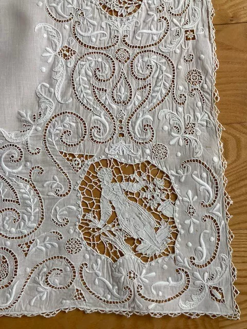 Antique Italian Needle Lace Point De Venise Hand Embroidered Table Runner