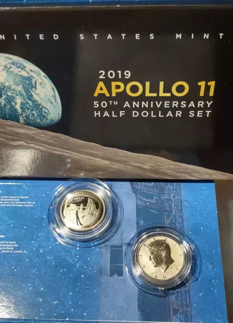 2019 Apollo 11 50th Anniversary 2 Coin Proof Half Dollar Set w/Reverse Kennedy