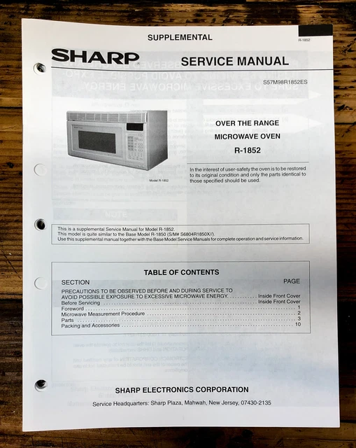 SHARP R1852 MICROWAVE Service Manual *Original* 14.97 PicClick