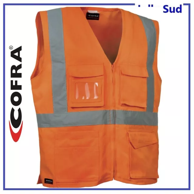 Gilet Alta Visibilita Multitasche Arancione da Lavoro Smanicato Auto Moto Uomo