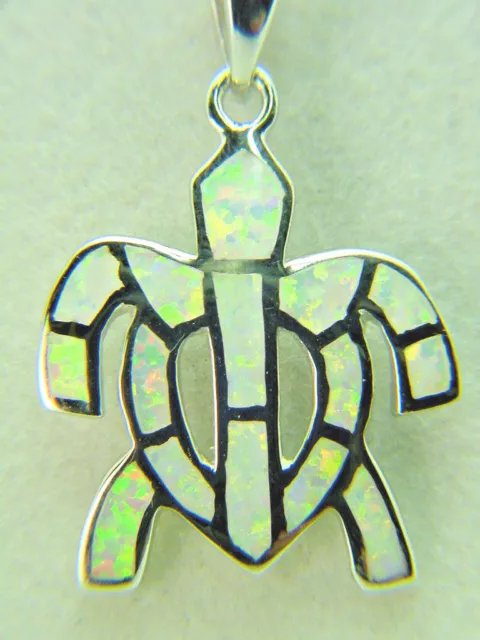 Butw Sterling Blanc Gilson Opale Incrustation Tortue Pendentif W/Sterling Chaîne