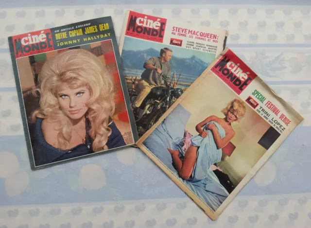 Lot de 3 anciens magazines Ciné monde, année  1964 old french magazine