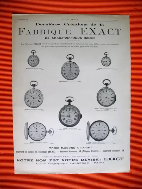 Publicite De Presse Exact Montres Horlogerie Chaux-De-Fonds Suisse Ad 1901