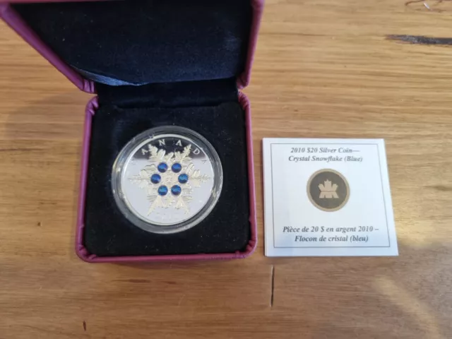 Canada 2010 CRYSTAL SNOWFLAKE $20 Pure Silver Proof w/ TANZANITE Swarovski 1 Oz