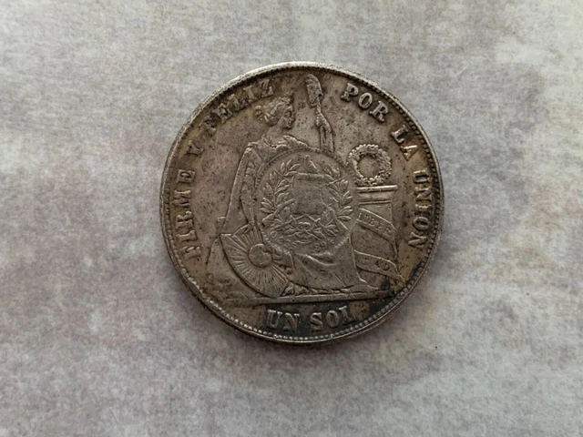 Peru Sol 1876 countermarked Guatemala 1/2 Real 1894