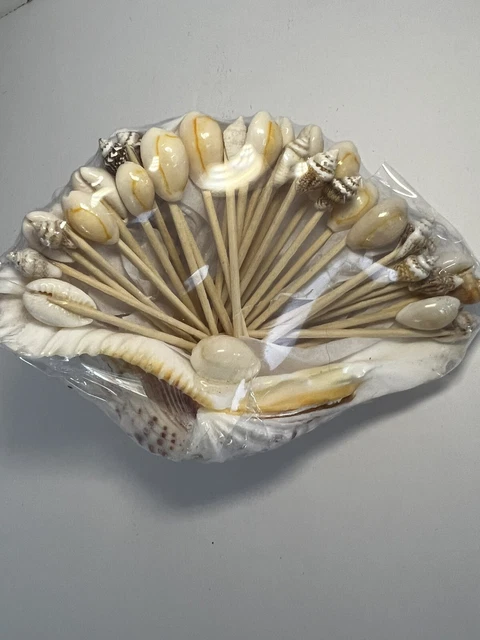 Real Shell Toothpicks Hors d’oeuvre ￼Cocktail Drink Picks Barware Party Vintage