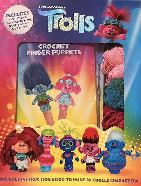 DreamWorks Trolls: Crochet Finger Puppets ~ Yarn kit ~makes Queen Poppy & Branch