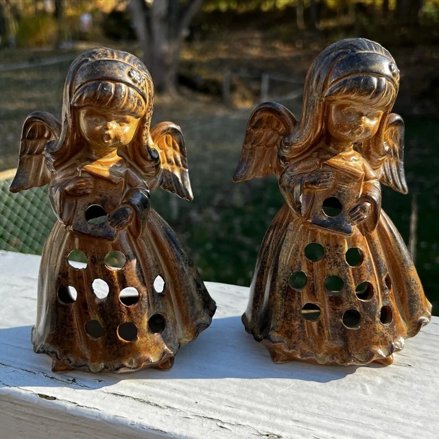 Pair of Hard to Find 1960’s Ceramic Angel Candle Holders Made In Japan MCM